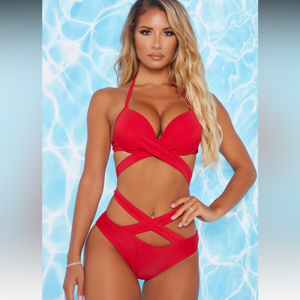 Fashion Nova watch me Tan Red 2 pc Bikini Swimsuit NWT S